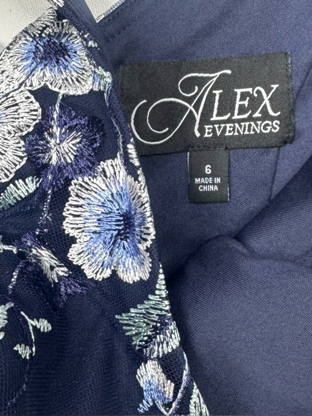 Alex Evenings Navy Blue Floral Midi Dress with Satin Ribbon - Picture 6 of 14